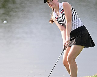 WARREN, OHIO - JULY 22, 2017: Hannah Keffler chips from the fringe to the green on the 17th hole, Saturday afternoon at the Vindicator's Greatest Golfer of the Valley Jr. Championship at Avalon Lakes. DAVID DERMER | THE VINDICATOR