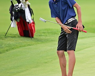 WARREN, OHIO - JULY 22, 2017: Dean Austalosh reacts after missing a putt on the 18th hole, Saturday afternoon at the Vindicator's Greatest Golfer of the Valley Jr. Championship at Avalon Lakes. DAVID DERMER | THE VINDICATOR