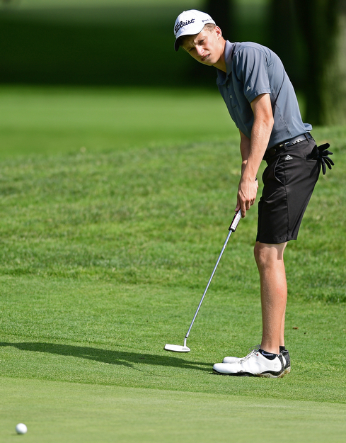 WARREN, OHIO - JULY 22, 2017: Bobby Jonda putts on the 16th hole, Saturday afternoon at the Vindicator's Greatest Golfer of the Valley Jr. Championship at Avalon Lakes. DAVID DERMER | THE VINDICATOR