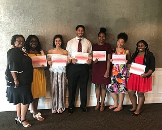 Delta Sigma Theta Sorority Inc. Youngstown Alumnae Chapter scholarship winners above, from left are Crystal Davis, scholarship chairwoman; Kailynn Anderson, Boardman High School; Da’Jahnae Provitt, Warren Harding; Elijah Burch, Warren Harding; Essence Edmonds, Warren Harding; Asia Crabell, Warren Harding; and Dionne Trammell, Youngstown Early College. Not pictured are Alexis Bell, Chaney; Yesarily Sanchez Rivera, Chaney; Gabrielle Jones, Warren Harding; and Courtnai Richardson, Warren Harding. Below, newly installed officers are, front from left, Crystal Davis, Susan M. Moorer and Marla Mitchell. Back row from left are Lynette Sutton, Dawn Powell, Teresa Rice and Chantelle Hallman. Not pictured is Angela Sanders.