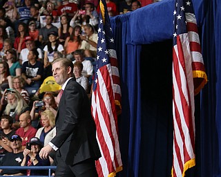Eric Trump enters to speak before President Donald J. Trump at the Covelli Centre, Tuesday, July 25, 2017 in Youngstown...(Nikos Frazier | The Vindicator)