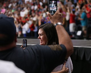 Sarah Huckabee-Sanders greets supporters as President Donald J. Trump speaks at the Covelli Centre with wife Melania Trump, Tuesday, July 25, 2017 in Youngstown...(Nikos Frazier | The Vindicator)