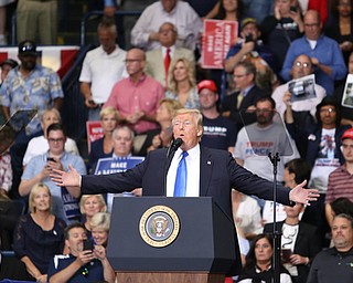 President Donald J. Trump speaks at the Covelli Centre, Tuesday, July 25, 2017 in Youngstown...(Nikos Frazier | The Vindicator)