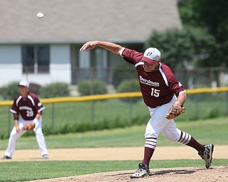 Boardman Fog  Jack Hay (15) pitches during an over 50 baseball game between the Boardman Fog and Youngstown Astros at Boardman High School baseball field, Sunday, July 16, 2017 in Boardman...(Nikos Frazier | The Vindicator)