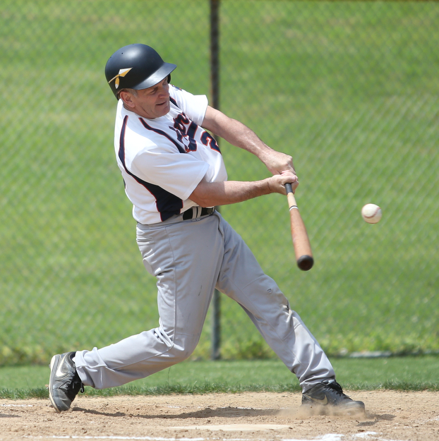 Youngstown Astros  Tom Murphy (29) bats during an over 50 baseball game between the Boardman Fog and Youngstown Astros at Boardman High School baseball field, Sunday, July 16, 2017 in Boardman...(Nikos Frazier | The Vindicator)