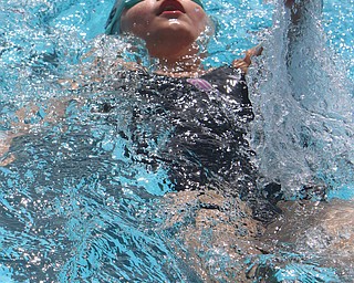 Stella Marzano of "The Wood" competes in the girls 8 and under 25 meter backstroke during the Youngstown Swim League championships at the Poland Swim club in Poland on Saturday morning.  Dustin Livesay  |  The Vindicator  7/29/17  Poland.