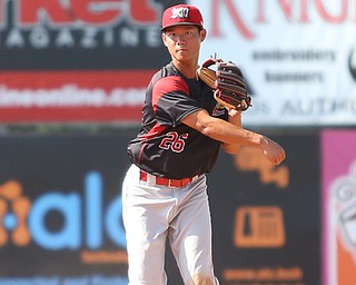 Batavia Muckdogs second baseman Shao-Pin Ho (26) throws to first in the third inning as the Scrappers take on the Batavia Muckdogs, Sunday, July 30, 2017, at Eastwood Field in Niles. TEAM won 00-00...(Nikos Frazier | The Vindicator)..