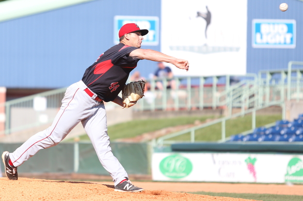 Batavia Muckdogs pitcher Sam Perez (44) throws in the fourth inning as the Scrappers take on the Batavia Muckdogs, Sunday, July 30, 2017, at Eastwood Field in Niles. TEAM won 00-00...(Nikos Frazier | The Vindicator)..