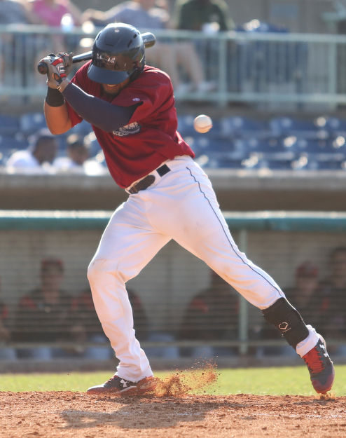 Mahoning Valley Scrappers catcher Jason Rodriguez (20) reacts in the sixth inning as the Scrappers take on the Batavia Muckdogs, Sunday, July 30, 2017, at Eastwood Field in Niles. TEAM won 00-00...(Nikos Frazier | The Vindicator)..