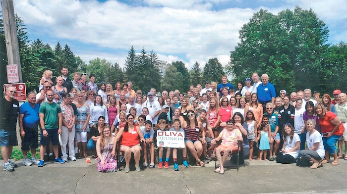 The family of Orazio and Antonia Oliva had its 50th family reunion July 15 at Firestone Park in Columbiana. After Antonia’s death, the family had its first reunion in 1967, pulling the next two generations together with their 10 children, spouses and grandchildren. At least four generations gathered this year with about 107 in attendance from all over the country. The reunion committee was composed of Mary Ann Mills, Paul E. Oliva, Ron and Dottie Oliva, Joanne Detwiler, Anna Armstrong and Dr. Monica Merrill. There were games for the young and young-at-heart, and a free and silent raffle. A family photo was taken, and special T-shirts designed with the family coat-of-arms were available at the event. Debbie DiBenedetto and her sister, Dr. Linda Oliva, both of Maryland, researched the family history going back 200 years and produced a book of pictures with narrative for interested family members.