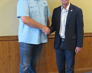 The Trumbull County Republican Party had its monthly breakfast gathering recently at the Sunrise Inn. Above, from left, are Kevin Wyndham, chairman, welcoming the guest speaker, Nick Santucci, manager of education and workforce development for the Youngstown/Warren Regional Chamber. Santucci spoke about the chamber’s Jobs One program and the Community Connectors program. Santucci encouraged those in attendance to volunteer as mentors to students in the programs. The next Trumbull County Republican breakfast will be at 9 a.m. Aug. 19 at the Top Notch Diner, 682 S. High St., Cortland.