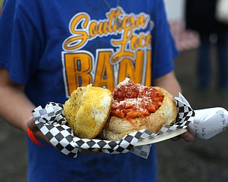 A toasted cavatelli bread bowl during the Greater Youngstown Italian Festival, Friday, August 4, 2017 in Downtown Youngstown...(Nikos Frazier | The Vindicator)