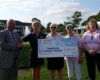 Home Savings Regional President Frank Hierro and board member Ellen Tressel recently presented a check for $5,000 to the Pink Ribbon Golf Classic benefiting the American Cancer Society. Above, from left are Hierro, Tressel and committee members Nancy Felton, Bonnie Filipovich and Cheryl Miskell.