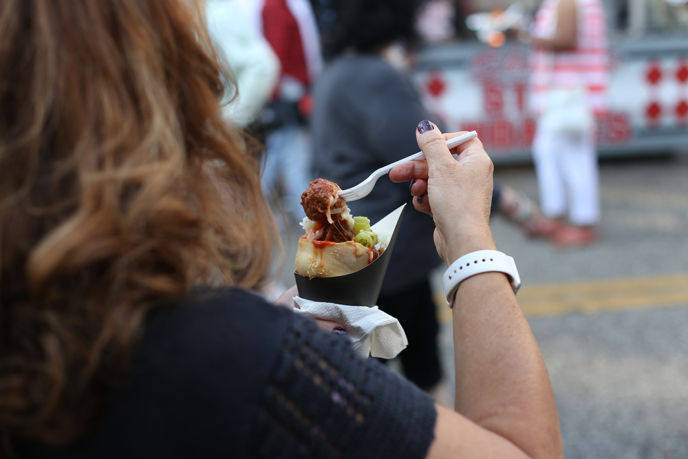 A meatball bread cone from LaRocca during the Greater Youngstown Italian Festival, Saturday, August 5, 2017 in Downtown Youngstown...(Nikos Frazier | The Vindicator)
