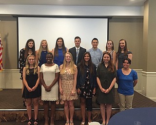 Trumbull Memorial Health Foundation recently awarded scholarship grants of $2,000 each to 13 local students. The recipients above are, front row from left, Madelyn DelBene, Girard; Courtnai Richardson, Harding; Ella Simcox, Brookfield; Anna Bodo, Mineral Ridge; Melissa Baker, Hubbard; and Amy Sowers, LaBrae. In back, from left, Emily Marsico, Girard; Ashley Sembach, Newton Falls; Olivia Woods, Harding; Michael Massucci, Howland; Caleb Hineman, LaBrae; Jasmine Hickey, Bristol; and Jessica Wylie, Hubbard.
