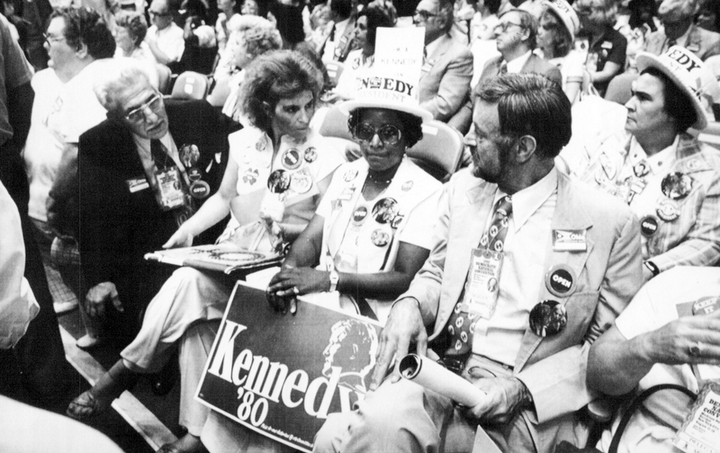 New York Aug 11, 1980  Ohio delegates sit of the floor of MAdison Square Garden for the opening session of the 1980 DNC from left: Frank Lombardo, Austintown, Joyce Kale, Youngstown, Anna Biggins, McDonald and Marvin Weinstock, Youngstown