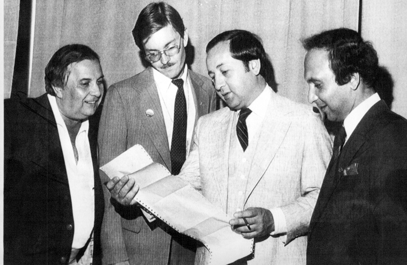 New york Aug 10, 1980  Meeting on eve of 1980 DNC in New York are from left; John Vitullo, Rich Hutchenson, J. Walter Dragelevich, Trumbull County Prosecutor and Ed Flask.