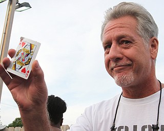 William D Lewis The Vindicator Crickets Queen of Hearts winner John Riley of Youngstown holds winning card after winning 8-14-17.
