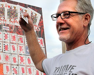 William D Lewis The Vindicator  Crickets Queen of Hearts winner John Riley of Youngstown holds winning card after winning 8-14-17.