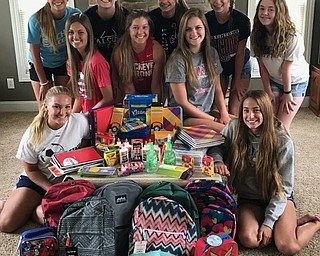 Under the direction of advisers Kerri Sahli and Kelly Constance, the General Federation of Women’s Clubs of Ohio Austintown Juniorettes are continuing their volunteer efforts by collecting school supplies and book bags to donate to the Beatitude House. During the summer, the group participated in various projects that helped community organizations in the Austintown area. Any teen girls interested in joining can contact the Austintown Junior Women’s League via www.facebook.com/AJWL2014. Above, sitting from left, are Jordan Evans, Gina DiFancesco, Kayla Sahli, Rachel DiFrancesco and Lauren Dolak. Back row, from left, are Camryn Constance, Erica DiFrancesco, Alaina Constance, Ella Sahli and Olivia Stoner.