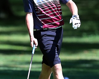 8-16-17 GOLF Boys  Boardman Spartans vs Howland Tigers at Tamer Wind Course, Cortland, OH..Boardman's Bryan Kordupel approach his tee shot on the 18th.