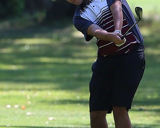 8-16-17 GOLF Boys  Boardman Spartans vs Howland Tigers at Tamer Wind Course, Cortland, OH..Boardman's Cody Geary hits his approach shot on the 17th.