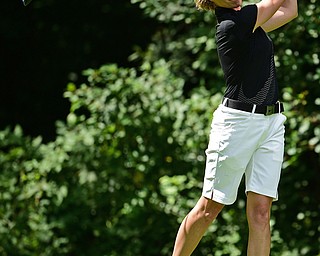 BOARDMAN, OHIO - AUGUST 18, 2017: Katie Rogner tees off on the 11th hole on the North Course, Friday afternoon during the Vindicator Greatest Golfer Tournament. DAVID DERMER | THE VINDICATOR