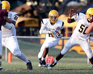 MICHAEL G TAYLOR | THE VINDICATOR-8-25-17 FOOTBALL Youngstown Golden Bears vs Boardman Spartans at Rayen Stadium, Youngstown, OH    1st qtr., East''s #15 Marcus Finkley runs for a 1st down.