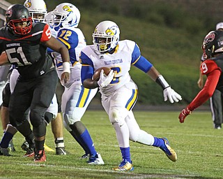 Valley Chrisitan's Trevon Clay(6) cuts upfield during Friday nights matchup at Campbell Memorial High School.  Dustin Livesay  |  The Vindicator  8/25/17  Campbell