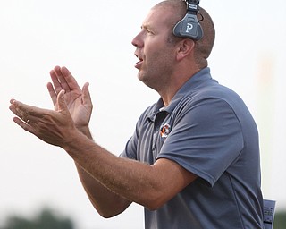 Springfield Local Tiger head coach Sean Guerriero during the second quarter as Springfield local takes on South Range, Saturday, August 26, 2017, at Raider's stadium at the Rominger Sports Complex in Canfield...(Nikos Frazier | The Vindicator)..