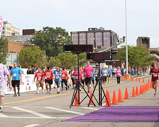 The finish line during the 8th annual Panerathon, Sunday, August 27, 2017 at the Covelli Centre in Youngstown...(Nikos Frazier | The Vindicator)