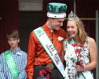 Carson Markley and Tiffany Voland smile after being crowned 2017 4-H King and Queen at the Youth Day Ceremony at the 171st Canfield Fair, Thursday, August 31, 2017, at the Canfield Fairgrounds in Canfield...(Nikos Frazier | The Vindicator)