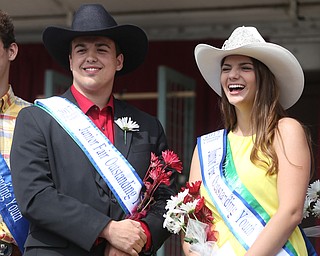 Tyler Moff and Kristyn Svetlak smile after being bamed the 2017 Outstanding Youth at the Youth Day Ceremony at the 171st Canfield Fair, Thursday, August 31, 2017, at the Canfield Fairgrounds in Canfield...(Nikos Frazier | The Vindicator)