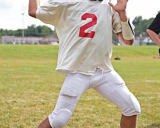 CANFIELD, OHIO - AUGUST 30, 2017: Canfield's Vinny Fiorenza throws a pass during individual drills during the teams practice, Wednesday afternoon at Canfield High School. DAVID DERMER | THE VINDICATOR