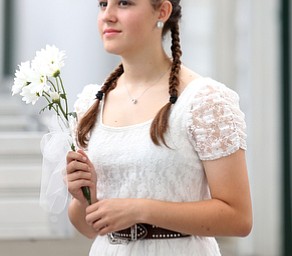 Taylor Casanta(16) of Columbiana, a 2017 Outstanding Youth, waits for the announcements at the Youth Day Ceremony at the 171st Canfield Fair, Thursday, August 31, 2017, at the Canfield Fairgrounds in Canfield...(Nikos Frazier | The Vindicator)