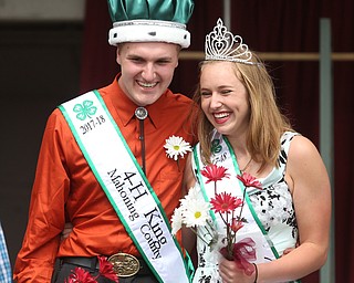 Carson Markley and Tiffany Voland smile after being crowned 2017 4-H King and Queen at the Youth Day Ceremony at the 171st Canfield Fair, Thursday, August 31, 2017, at the Canfield Fairgrounds in Canfield...(Nikos Frazier | The Vindicator)