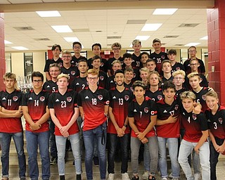 Neighbors | Abby Slanker.Members of the 2017 Canfield Cardinals boys junior varsity and varsity soccer teams were recognized by the Soccer Boosters, coaches, parents and more on Aug. 14.
