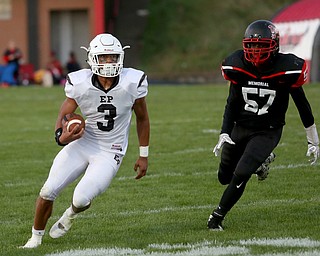 East Palestine running back Dominic Posey(3) attempts to find an opening in the second quarter as East Palestine takes on Campbell, Friday, Sept. 8, 2017, at John Knapick Field at Campbell Memorial High School in Campbell...(Nikos Frazier | The Vindicator)..