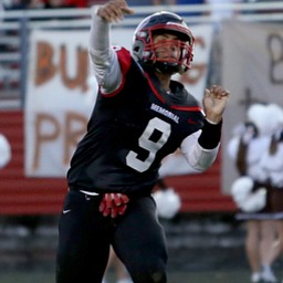 Campbell quarterback Darrion Jones(9) throws into the endzone for a touchdown in the second quarter as East Palestine takes on Campbell, Friday, Sept. 8, 2017, at John Knapick Field at Campbell Memorial High School in Campbell...(Nikos Frazier | The Vindicator)..