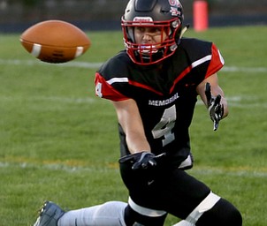 Campbell receiver Nikita Klimis(4) leans down but misses the catch in the second quarter as East Palestine takes on Campbell, Friday, Sept. 8, 2017, at John Knapick Field at Campbell Memorial High School in Campbell...(Nikos Frazier | The Vindicator)..