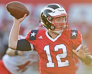 NILES, OHIO - SEPTEMBER 8, 2017: Niles's Jordan Soda throws a ass from the pocket during the first half of their game Friday night at Niles High School. DAVID DERMER | THE VINDICATOR.