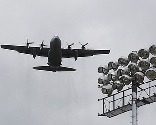 A C-130 from YARS performs a Fly Over before Robert Morris University takes on Youngstown State University, Saturday, Sept. 9, 2017, at Stambaugh Stadium in Youngstown. Youngstown State won 30-0...(Nikos Frazier | The Vindicator)..