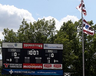 A C-130 from YARS performs a Fly Over before Robert Morris University takes on Youngstown State University, Saturday, Sept. 9, 2017, at Stambaugh Stadium in Youngstown. Youngstown State won 30-0...(Nikos Frazier | The Vindicator)..