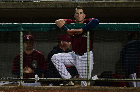 NILES, OHIO - SEPTEMBER 11, 2017: Mahoning Valley's Austin Wade watches as the Vermont Lake Monsters celebrate on the field after defeating the Scrappers 3-0 in a elimination playoff game Monday night at Eastwood Field. DAVID DERMER | THE VINDICATOR