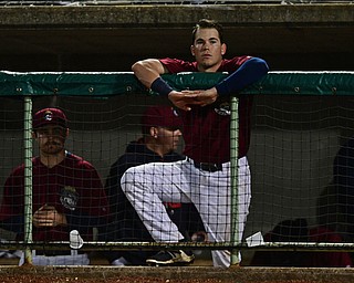 NILES, OHIO - SEPTEMBER 11, 2017: Mahoning Valley's Austin Wade watches as the Vermont Lake Monsters celebrate on the field after defeating the Scrappers 3-0 in a elimination playoff game Monday night at Eastwood Field. DAVID DERMER | THE VINDICATOR