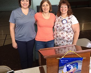 Rotarian Darla Donahue introduced Chrissy King of Barktastic K9 Cupboard  recently at the Struthers Rotary Club meeting. King explained the purpose of Barktastic is to provide a safe treat option for canine and feline pets. Her labrador developed a tumor thought to be caused by a particular brand of dog treat. This inspired King to develop a line of treats with a focus on canine health and nutrition. Her products are all-natural and avoid artificial preservatives and flavoring chemicals. The products are available at local pet centers, at the IGA in Struthers and online at www.barktastick9cupboard.com. Above, from left, are Struthers Rotary President Jennifer Johnson, King and Donahue. A book will be donated to the Struthers Elementary School library in King’s name in appreciation for her presentation.
