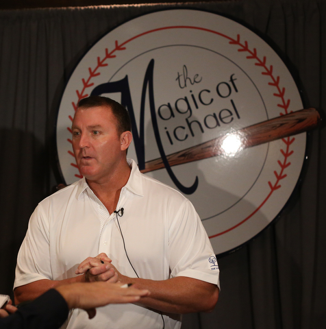 Jim Thome, former Cleveland Indians player, speaks to the media, Wednesday, Sept. 13, 2017, at the Lake Club in Poland. ..(Nikos Frazier | The Vindicator)..