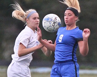 William D. Lewis the Vindicator Lakeview's Reagan Roenberger(9) and Polands Carolyn Boccieri(17) during 9-13-17 action in Poland/