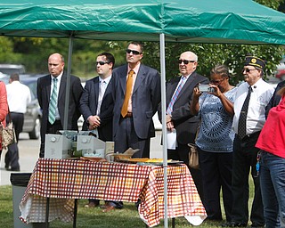     ROBERT K. YOSAY  | THE VINDICATOR..Post 472 and Neil Kennedy Recovery Centers joined forces to paint the flag pole and raise a new flag - with the date 9/11 - as a background Jeff Gulling and Gene Apgar with  Tri-State Marine Corps League #494  officially raised the new flag ...-30-