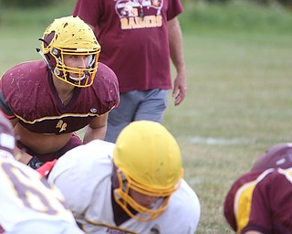 Aniello Buzzacco (44) waits for the snap during a weekday practice, Tuesday, Sept. 19, 2017, at South Range High School in Canfield. ..(Nikos Frazier | The Vindicator)